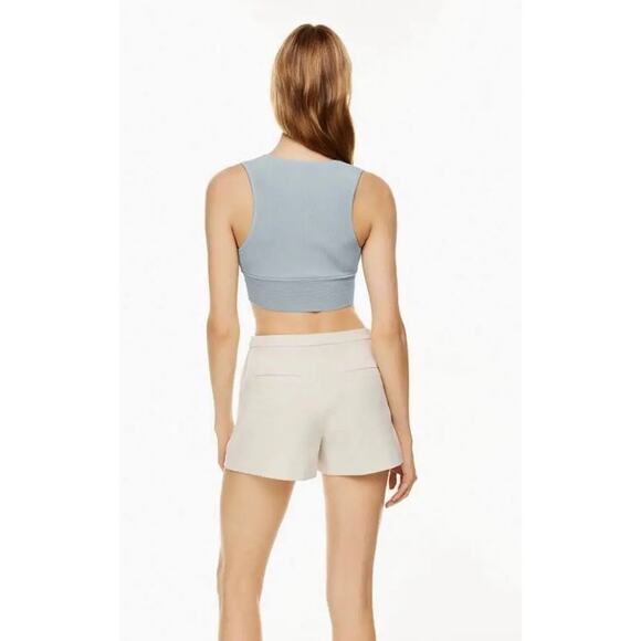 Aritzia Babaton Sculpt Knit Deep V Crop Top Tank Cement Blue M - Picture 3 of 11
